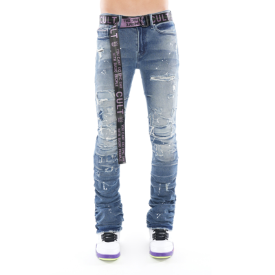Cult Of Individuality Hipster Nomad Bootcut Denim Belted Stretch In Basil In Blue