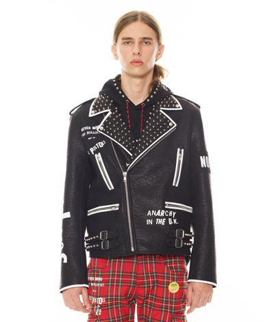 Shop Cult Of Individuality Leather Moto "sex Pistols" In Black