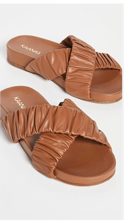 Shop Kaanas Saona Scrunchie Cross-over Pool Slide-coffee In Brown