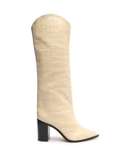 Shop Schutz Maryana Block Crocodile-embossed Leather Boot In Eggshell In White