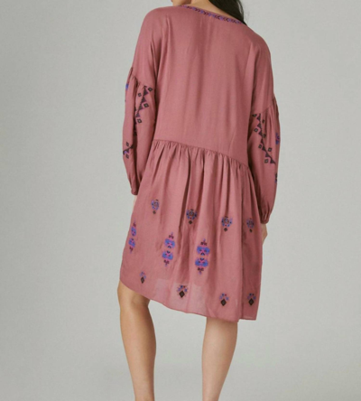 Shop Lucky Brand Embroidered Tiered Dress In Pink Multi