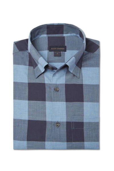 Shop Scott Barber 50's Mélange Herringbone Buffalo Shirt In Navy In Blue