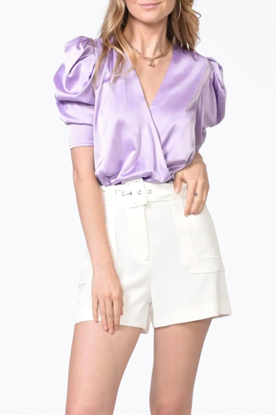 Shop Adelyn Rae Lila Wrap-effect Sateen Bodysuit In Lilac In Purple