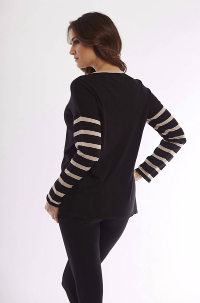 Angel Wood Button Smiley Face Pullover In Black/stone In Black