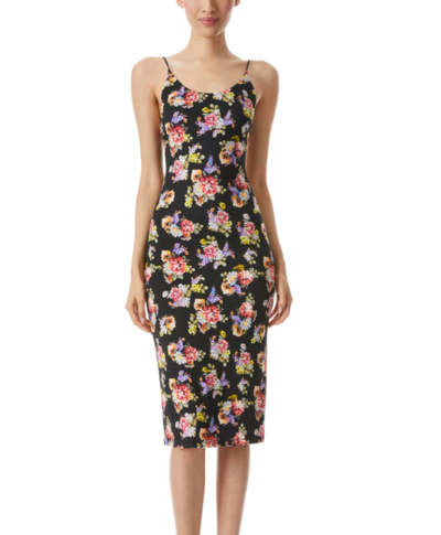 Shop Alice And Olivia Delora Spaghetti Strap Dress In Magnolia Floral Black In Multi