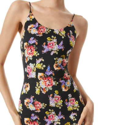 Shop Alice And Olivia Delora Spaghetti Strap Dress In Magnolia Floral Black In Multi
