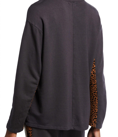Monrow Paneled Mini Leopard Sweatshirt In Faded Black