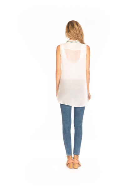 Mahila Oasis Button Front Top In White Multi