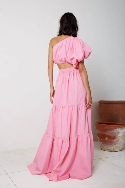 S/w/f Drawstring A Line Tiered Maxi Skirt In Floss In Multi