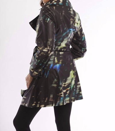 Angel Midnight Belted Collared Rain Jacket In Black Multi