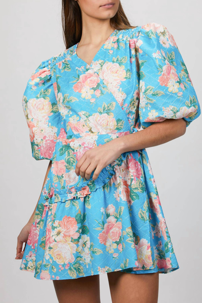Shop Art Dealer Mini Dress In Peach/turquoise Floral In Multi