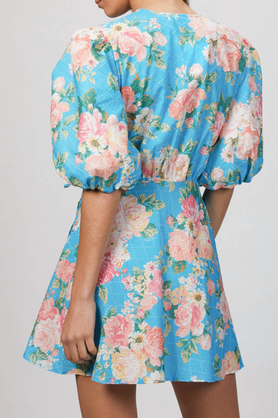 Shop Art Dealer Mini Dress In Peach/turquoise Floral In Multi