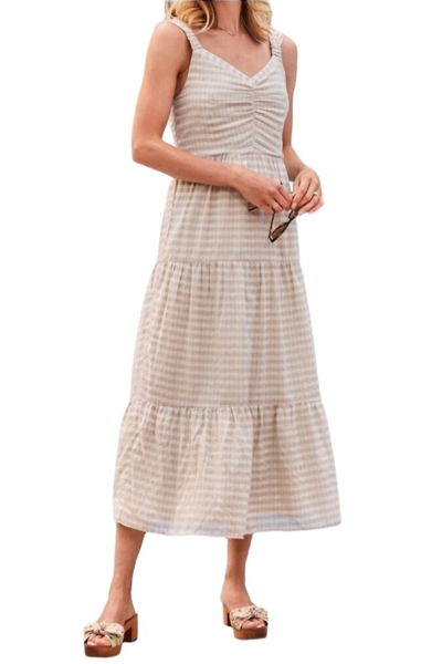 Ecru Mirren Gathered Front Tiered Dress In Eucalyptus Shadow Check In Multi