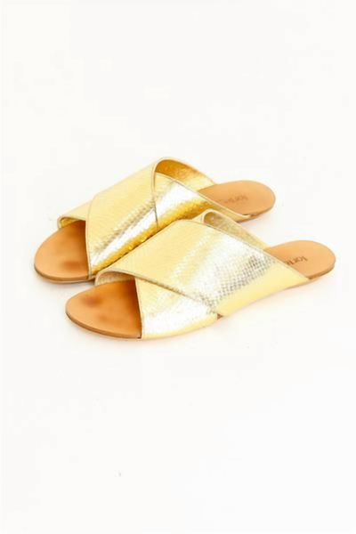 Shop Forte Forte Printed Nappa Leather Slides In Gold