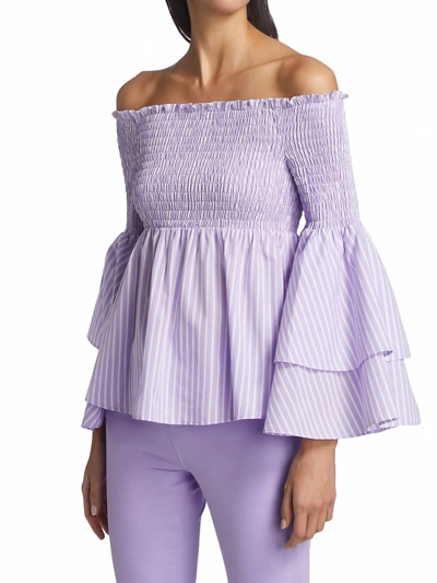 L Agence Denver Off-shoulder Blouse In Lavender/white Stripe In Multi