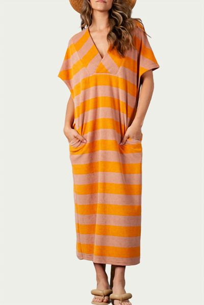 Shop Lucca Striped Cotton-terry Maxi Dress In Orange Taupe Stripe In Multi