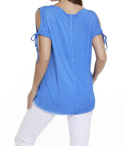 Angel Beaded Cold Shoulder Top In Blue