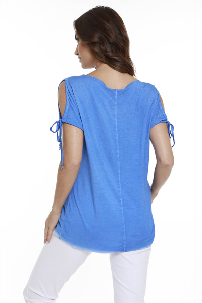 Angel Beaded Cold Shoulder Top In Blue