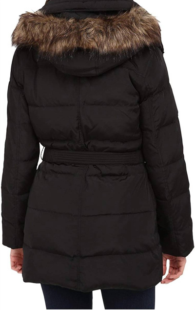 Shop Michael Kors Fur Trim Hooded Down Coat In Black