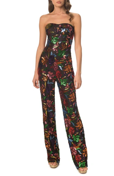 Shop Dress The Population Preston Floral Sequin Strapless Jumpsuit In Black Multi