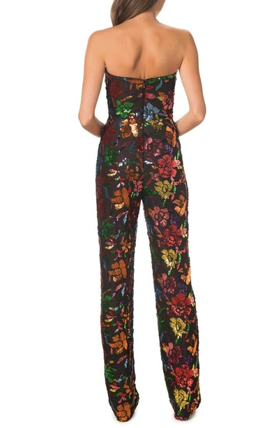 Shop Dress The Population Preston Floral Sequin Strapless Jumpsuit In Black Multi