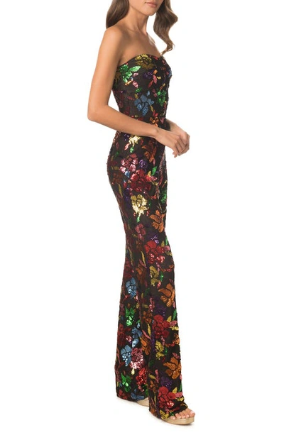 Shop Dress The Population Preston Floral Sequin Strapless Jumpsuit In Black Multi