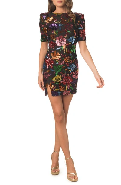Shop Dress The Population Maddox Floral Sequin Minidress In Black Multi