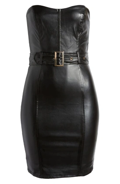 Shop Bebe Faux Leather Strapless Dress In Black