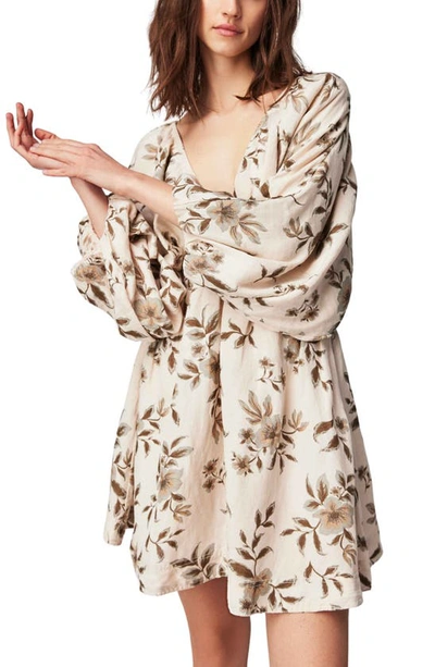 Shop Free People Portia Floral Long Sleeve Babydoll Minidress In Tea Combo