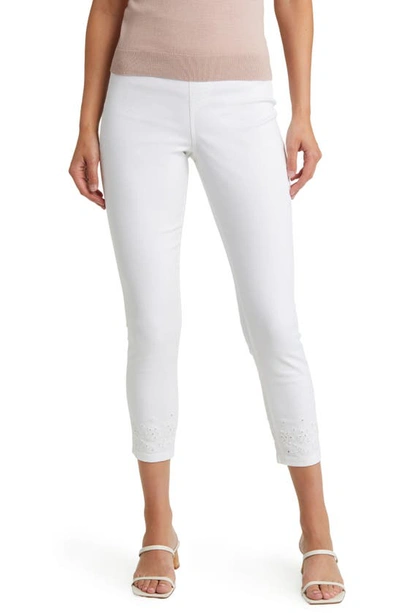 Shop Hue Eyelet Hem Faded Stretch Denim Leggings In White