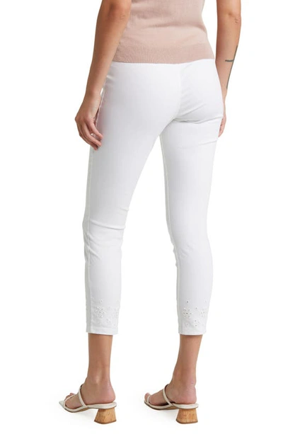 Shop Hue Eyelet Hem Faded Stretch Denim Leggings In White