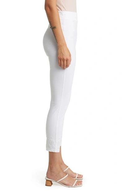 Embroidered Eyelet Hem Denim Skimmer Leggings In White