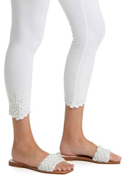 Shop Hue Embroidered Hem Cotton Blend Leggings In White