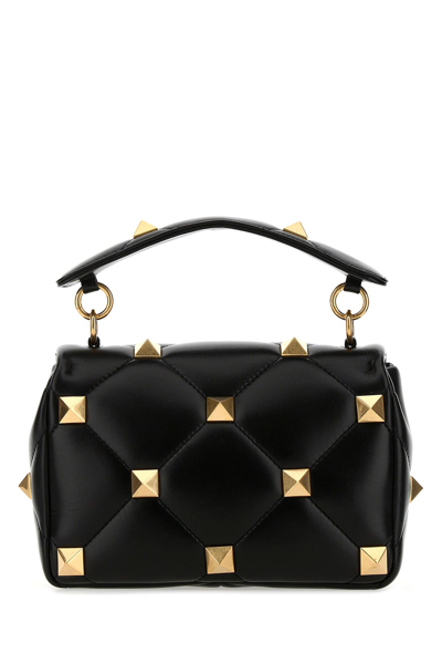 Valentino Garavani Woman Black Nappa Leather Medium Roman Stud Handbag