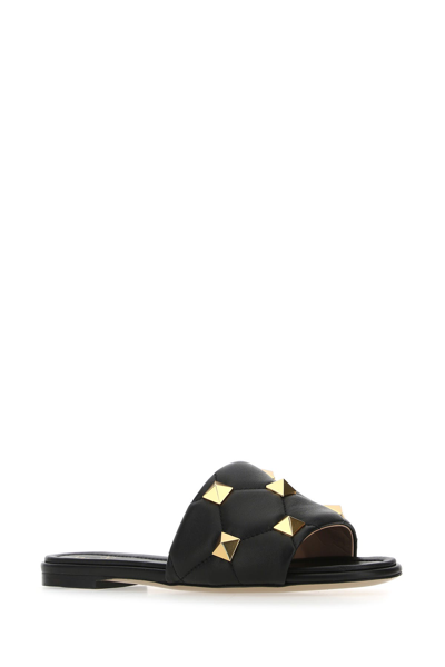 Valentino Slippers Roman Stud In Nappa Nera Donna
