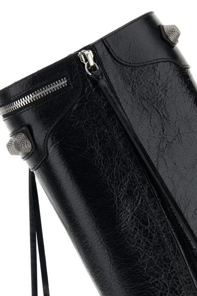 Balenciaga Cagole White Pointed High-boots With Studs And Buckles In Leather Woman In Black