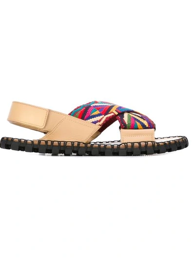 Valentino Garavani Multicolored Patterned Slingback Sandals In Tan Multi