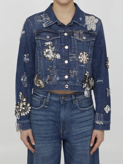 Shop Dolce & Gabbana Denim Jacket With Rhinestones In Light Blue