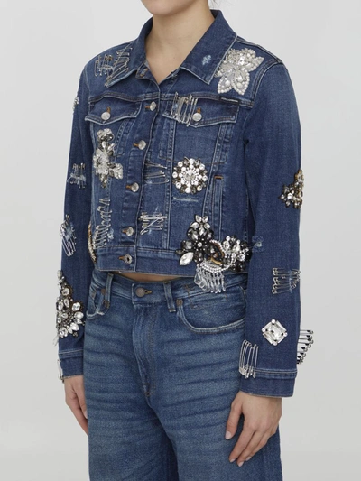 Shop Dolce & Gabbana Denim Jacket With Rhinestones In Light Blue