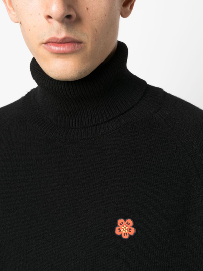 Shop Kenzo Boke Flower Roll-neck Jumper In Black