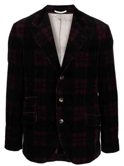 Shop Brunello Cucinelli Prince Of Wales Check Corduroy Blazer In Red