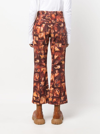 Pre-owned Jean Paul Gaultier 1990s Sculpture-print Flared Cropped Trousers In Red
