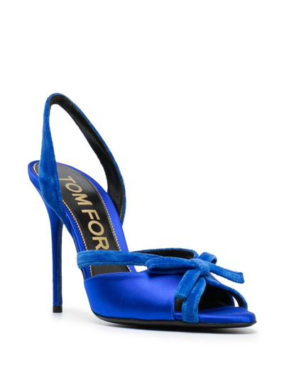 Shop Tom Ford Bow-detail 124mm Satin Sandals In Blue