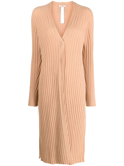 Shop Twinset Longline Ribbed Cardigan In Neutrals