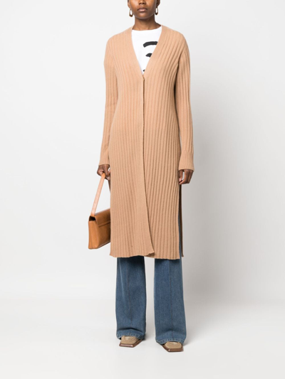 Shop Twinset Longline Ribbed Cardigan In Neutrals