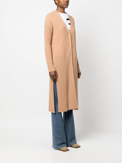 Shop Twinset Longline Ribbed Cardigan In Neutrals