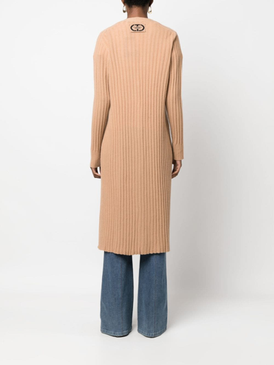 Twinset Longline Ribbed Cardigan In Neutrals