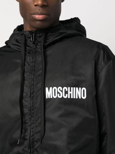 Shop Moschino Teddy Bear Padded Hooded Jacket In Black