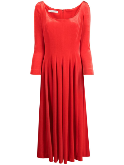 Shop Philosophy Di Lorenzo Serafini Long-sleeve Velvet Midi Dress In Red