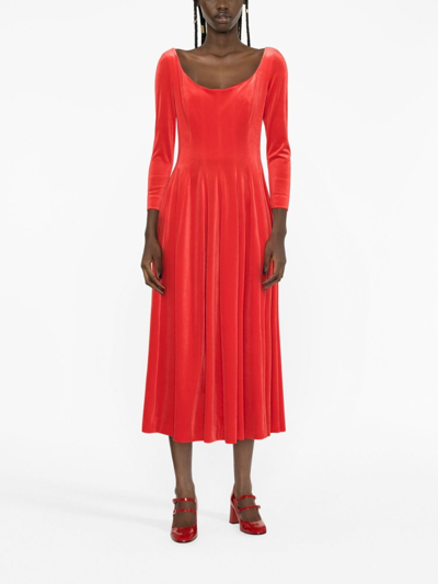 Philosophy Di Lorenzo Serafini Long-sleeve Velvet Midi Dress In Red